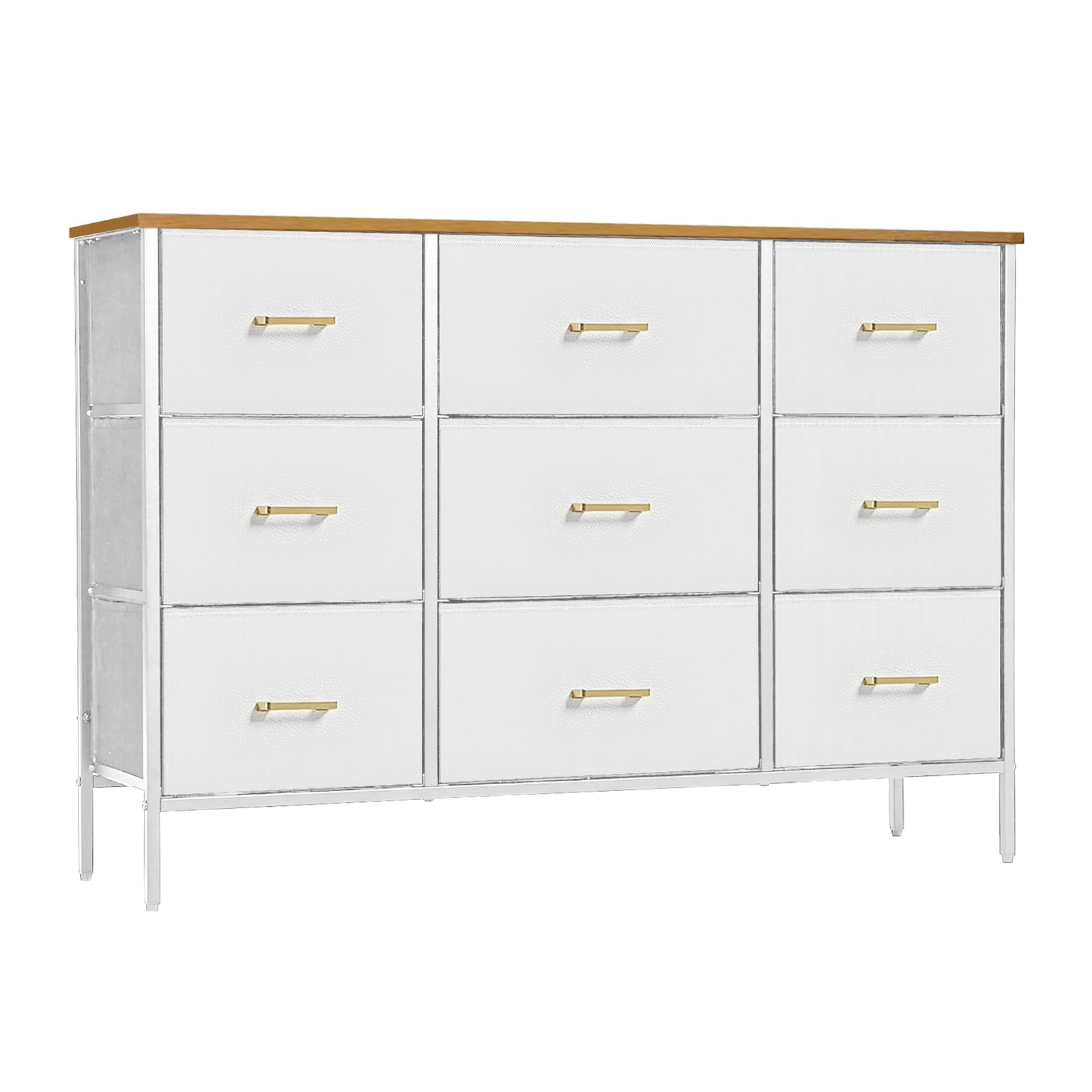 VASICAR wide TV stand front view showing nine drawers for organized storage