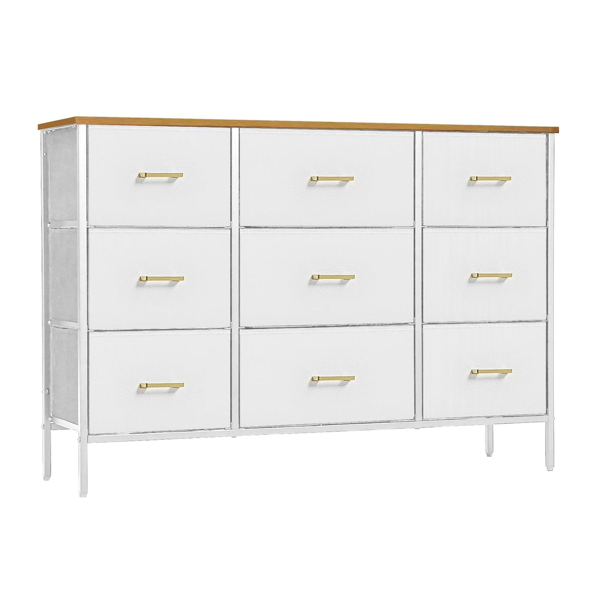VASICAR wide TV stand front view showing nine drawers for organized storage