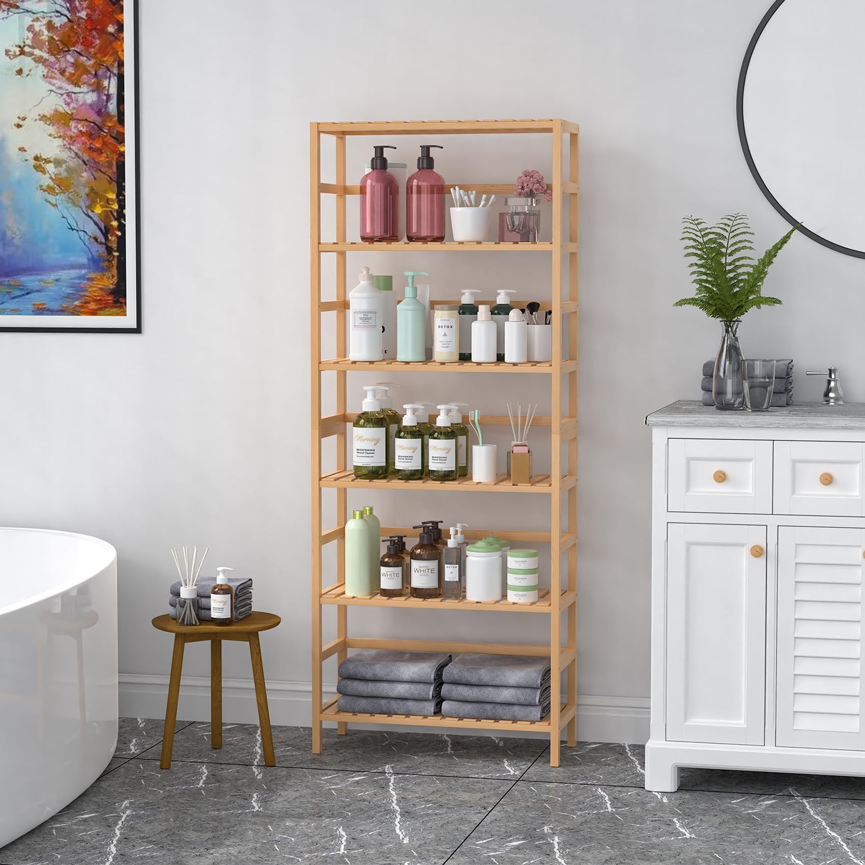 VASMIA adjustable shelves configuration demonstrates customizable spacing for books and decor.