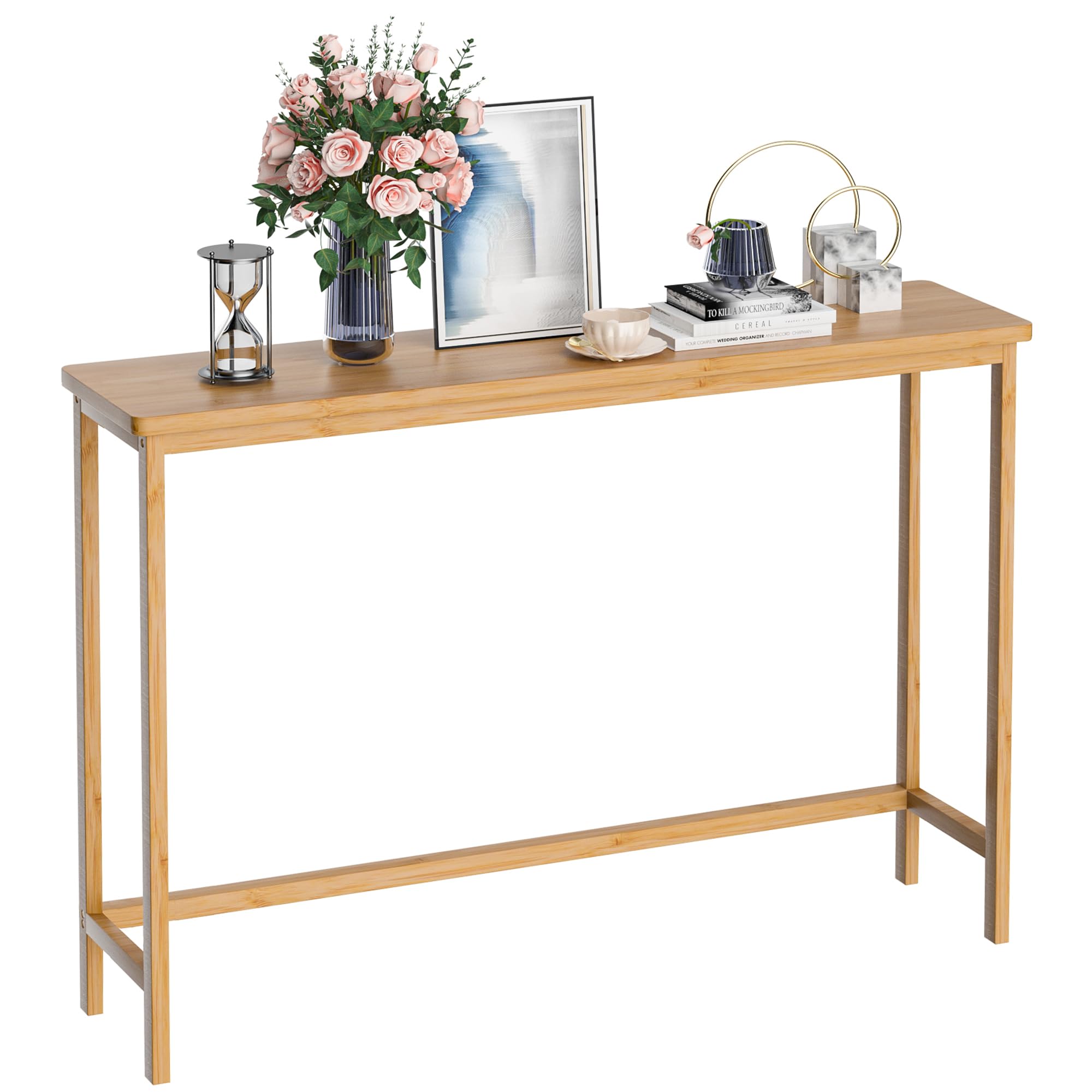 VASMIA console table 39-inch bamboo front view with natural grain for entryways