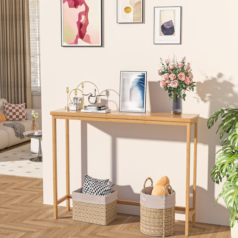 VASMIA console table 39-inch bamboo side view showing slim profile in small spaces