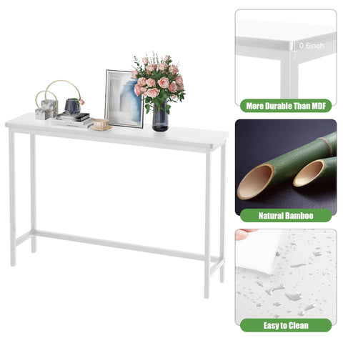 VASMIA console table bamboo texture emphasizes natural, eco-friendly material.
