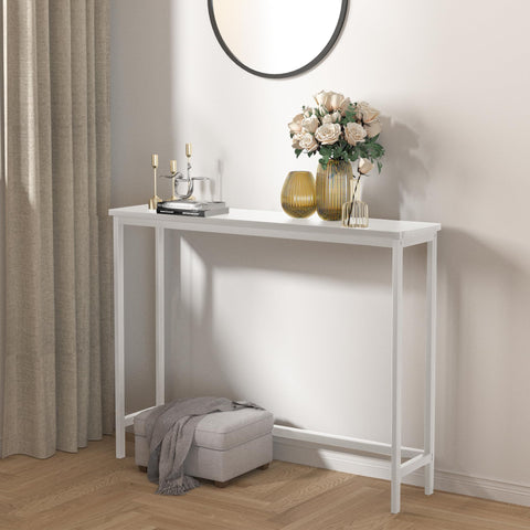 VASMIA console table side view highlights slender footprint for narrow spaces.