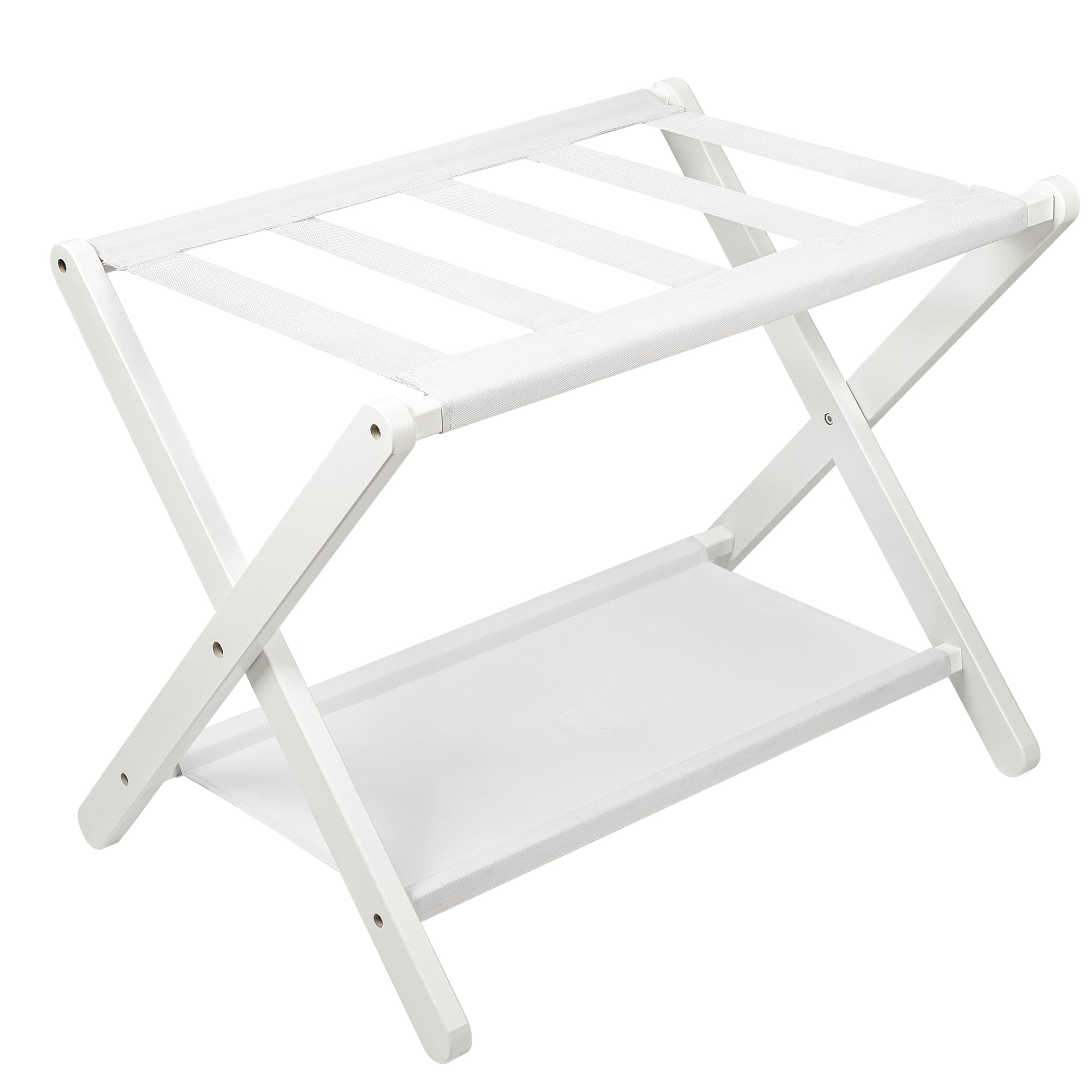 VASMIA luggage rack front view in white with bamboo frame for easy packing height