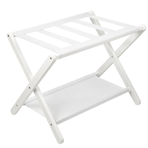 VASMIA luggage rack front view in white with bamboo frame for easy packing height