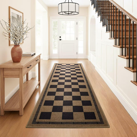 Vasofe modern geometric plaid rug adds warmth to indoor and outdoor spaces.