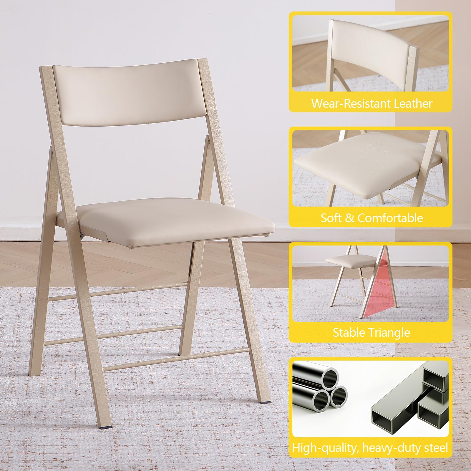 Heavy-duty steel frame provides stable seating with minimal wobble