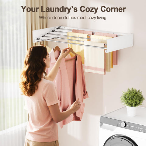 Vasunray wall-mounted rack unfolded for clothes air-drying and organization.
