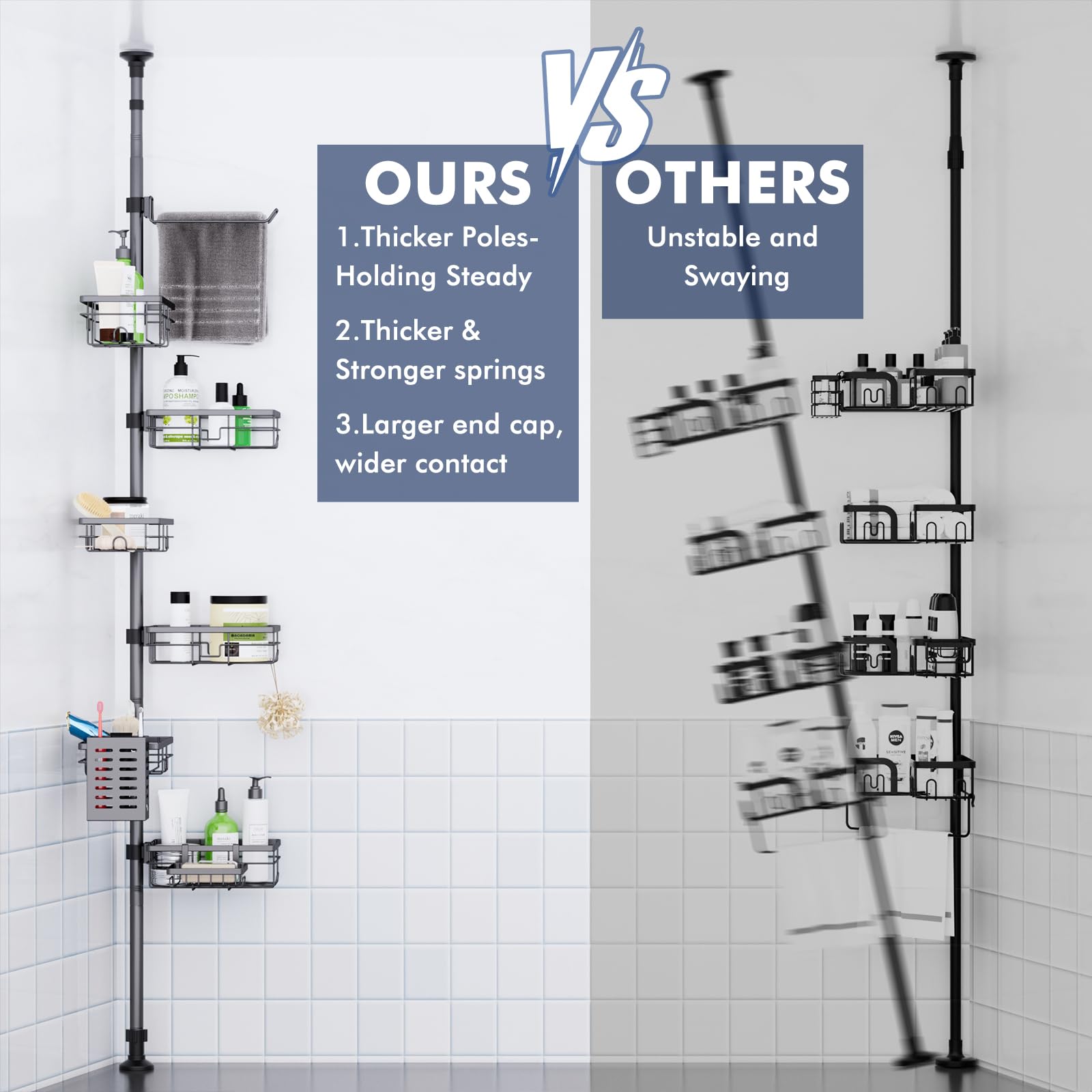 Vatex Corner Shower Caddy soap dish keeps bars dry and accessible.