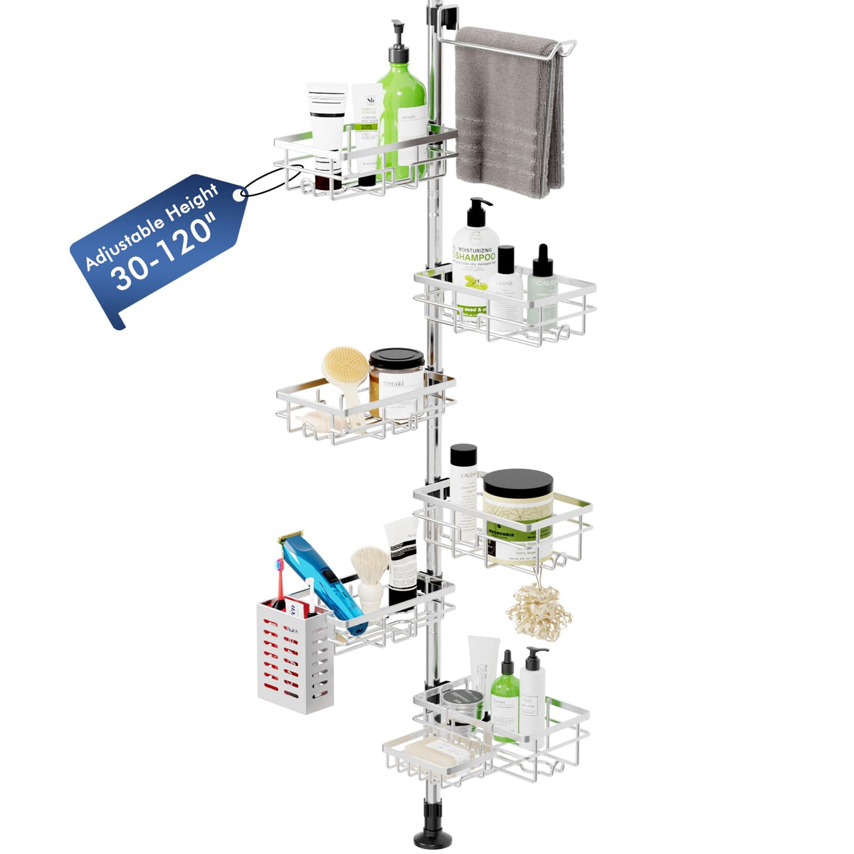 Vatex shower caddy corner with 6 shelves keeps bottles neatly organized.