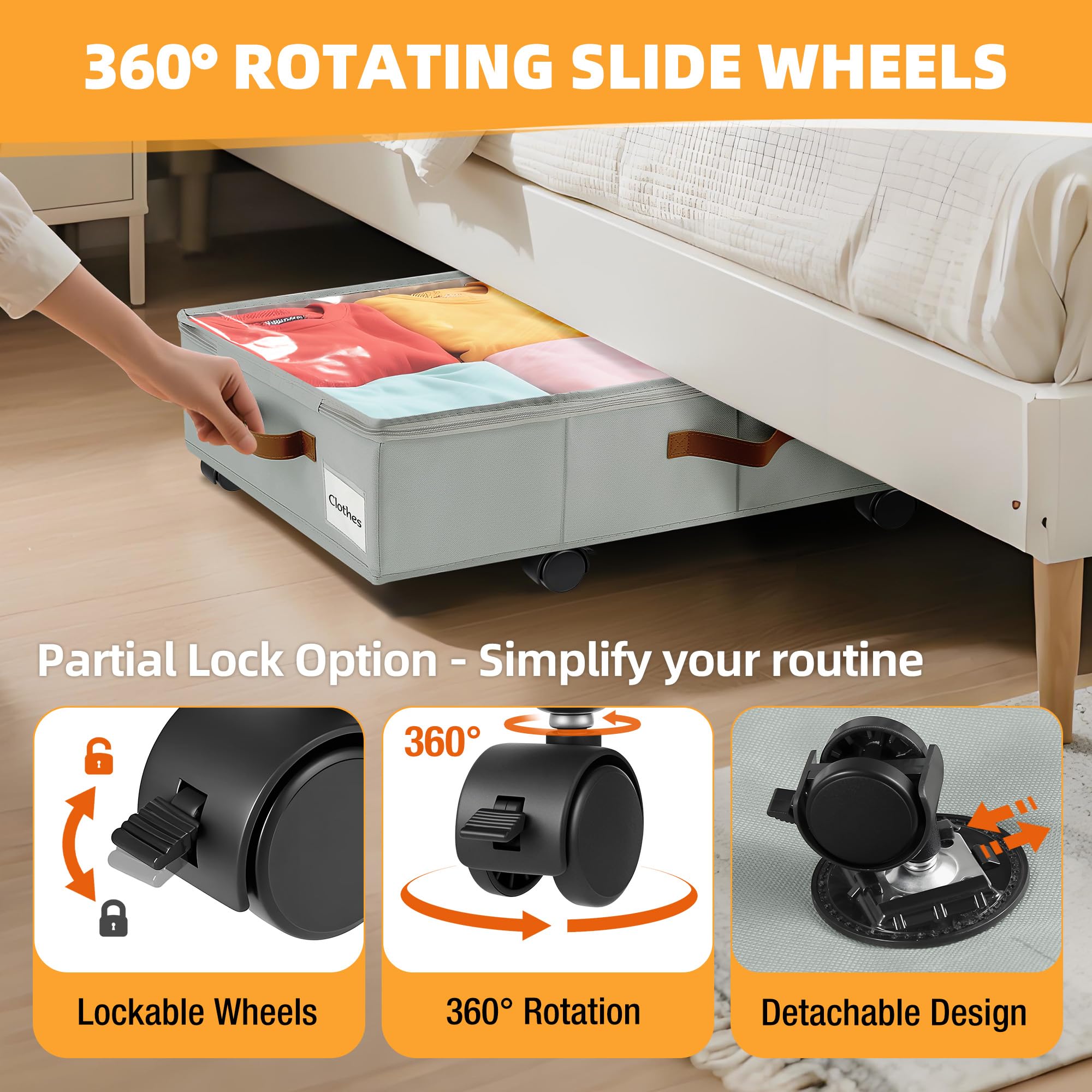 VatFott under-bed drawers with clear cover for quick visibility of contents.