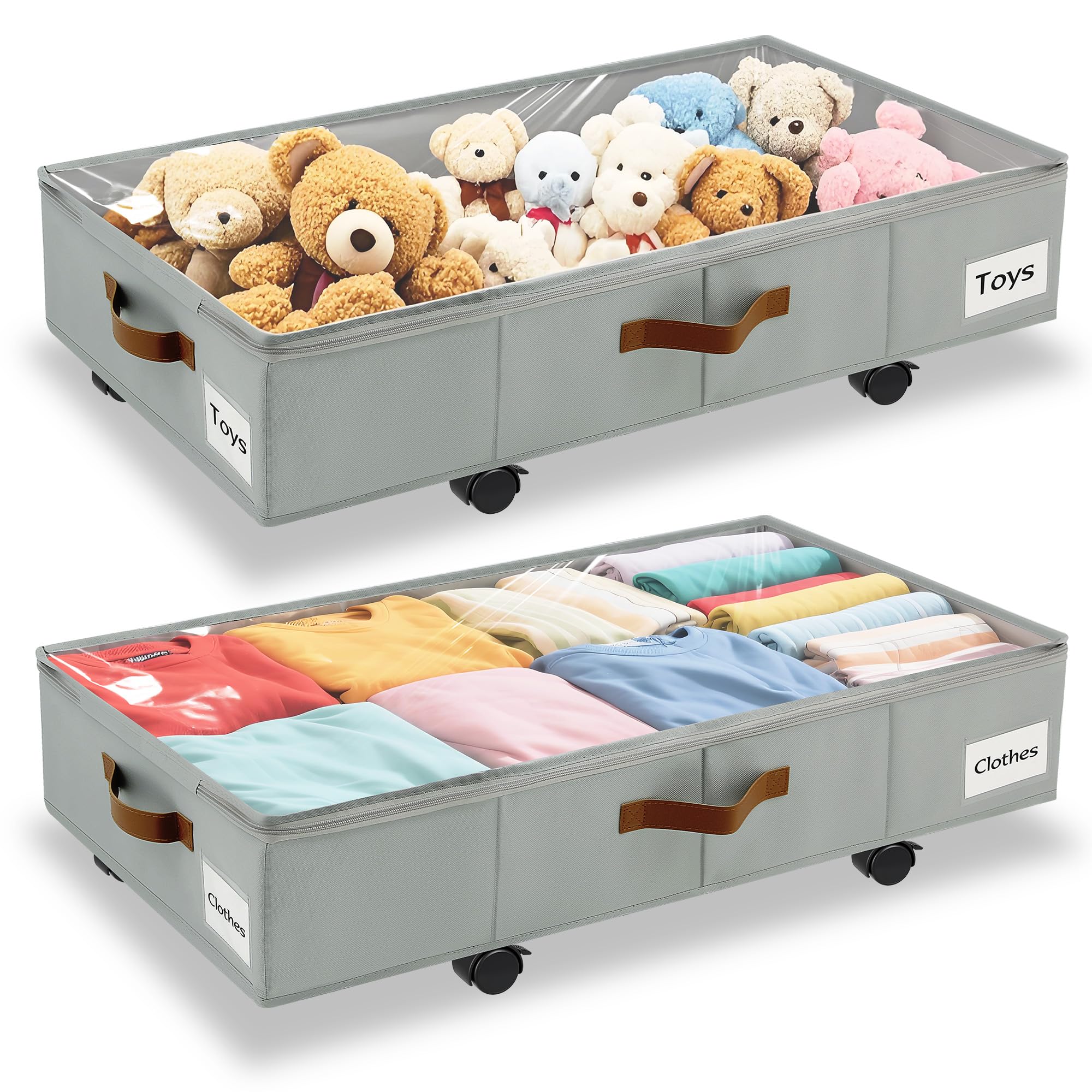 VatFott under-bed storage with wheels, smooth rolling for clothes and shoes.
