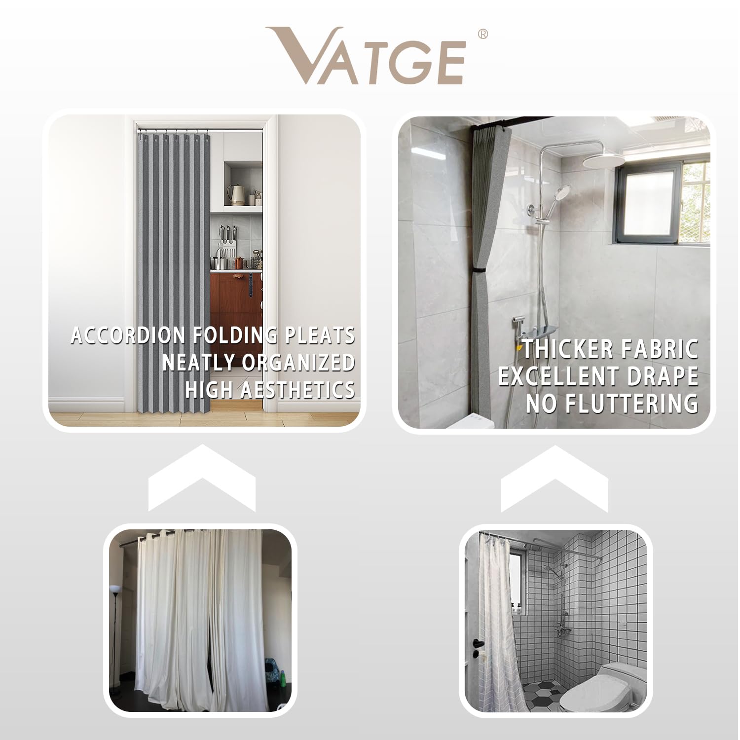Vatge heavy-fabric curtain resists wear and keeps pleats beautiful over time.