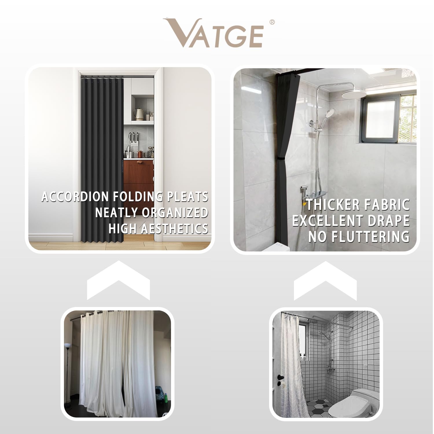 Vatge easy installation works with most curtain rods.
