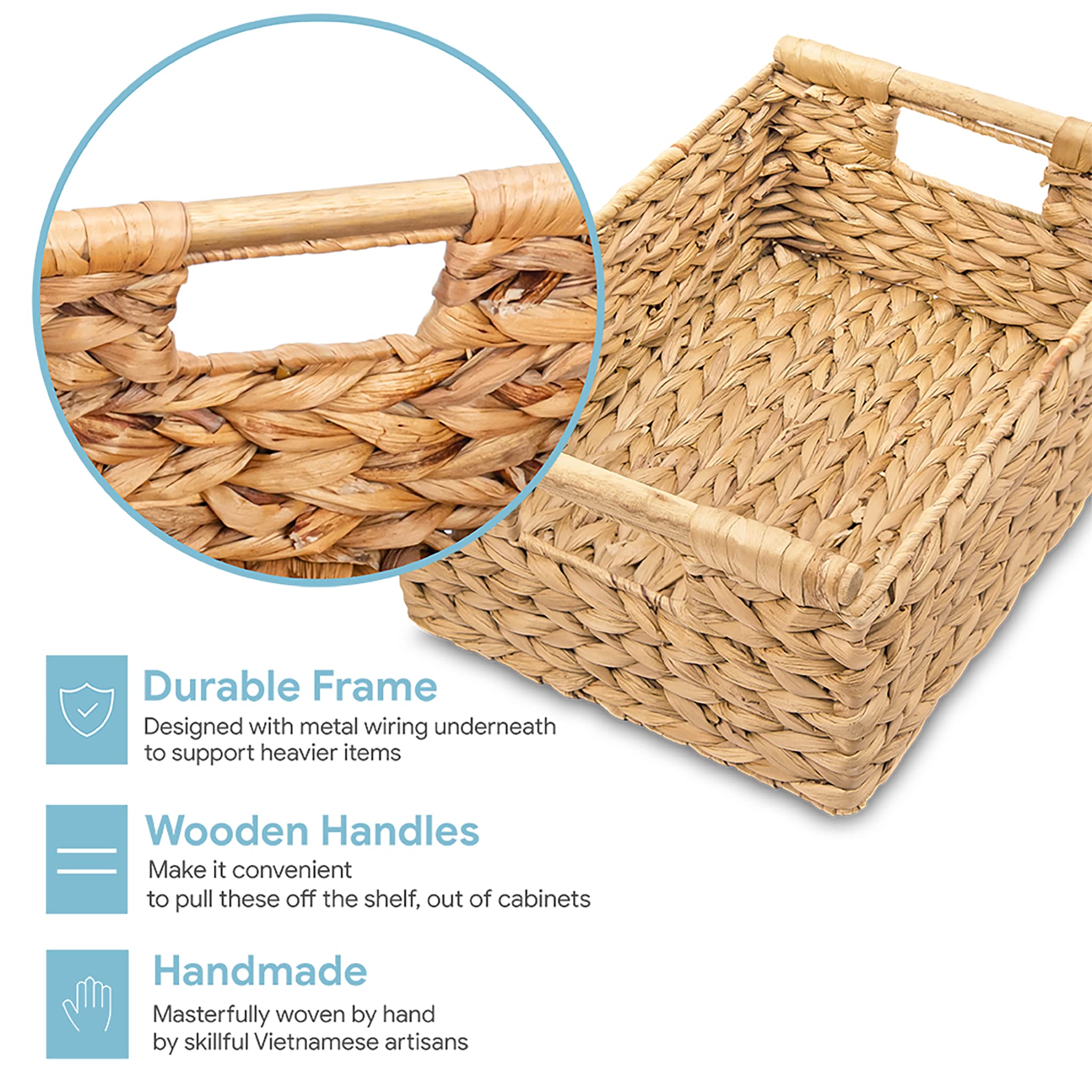 VATIMA handcrafted water hyacinth basket with iron frame for durability.