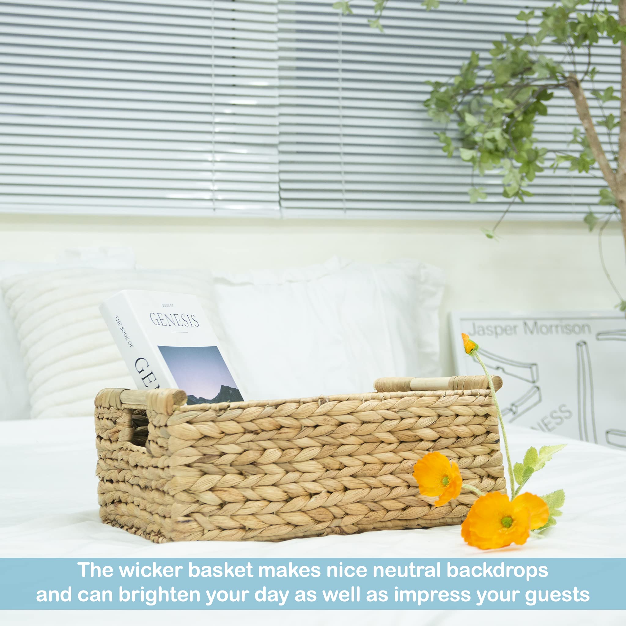 VATIMA Hyacinth large wicker basket for magazines and toys on a shelf.