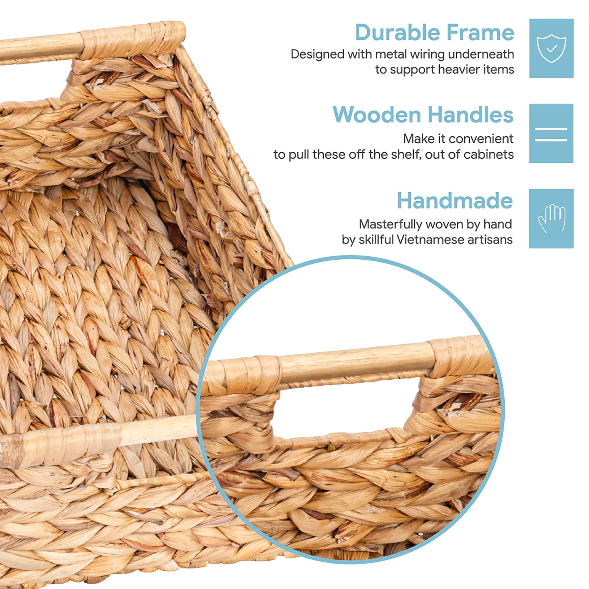 VATIMA Hyacinth large wicker basket with wooden handles, easy to move between rooms.