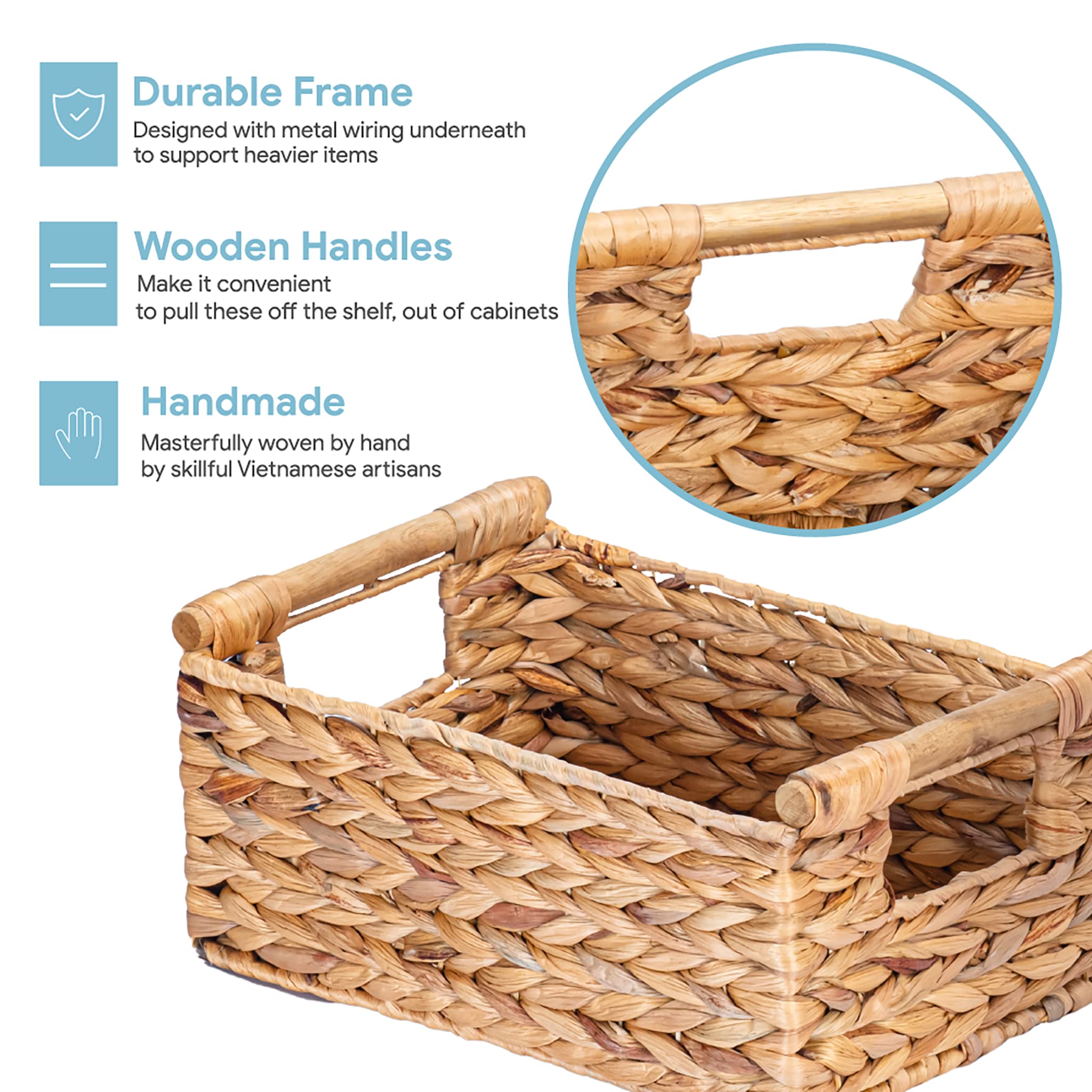 VATIMA decorative hyacinth basket on a shelf adding rustic charm