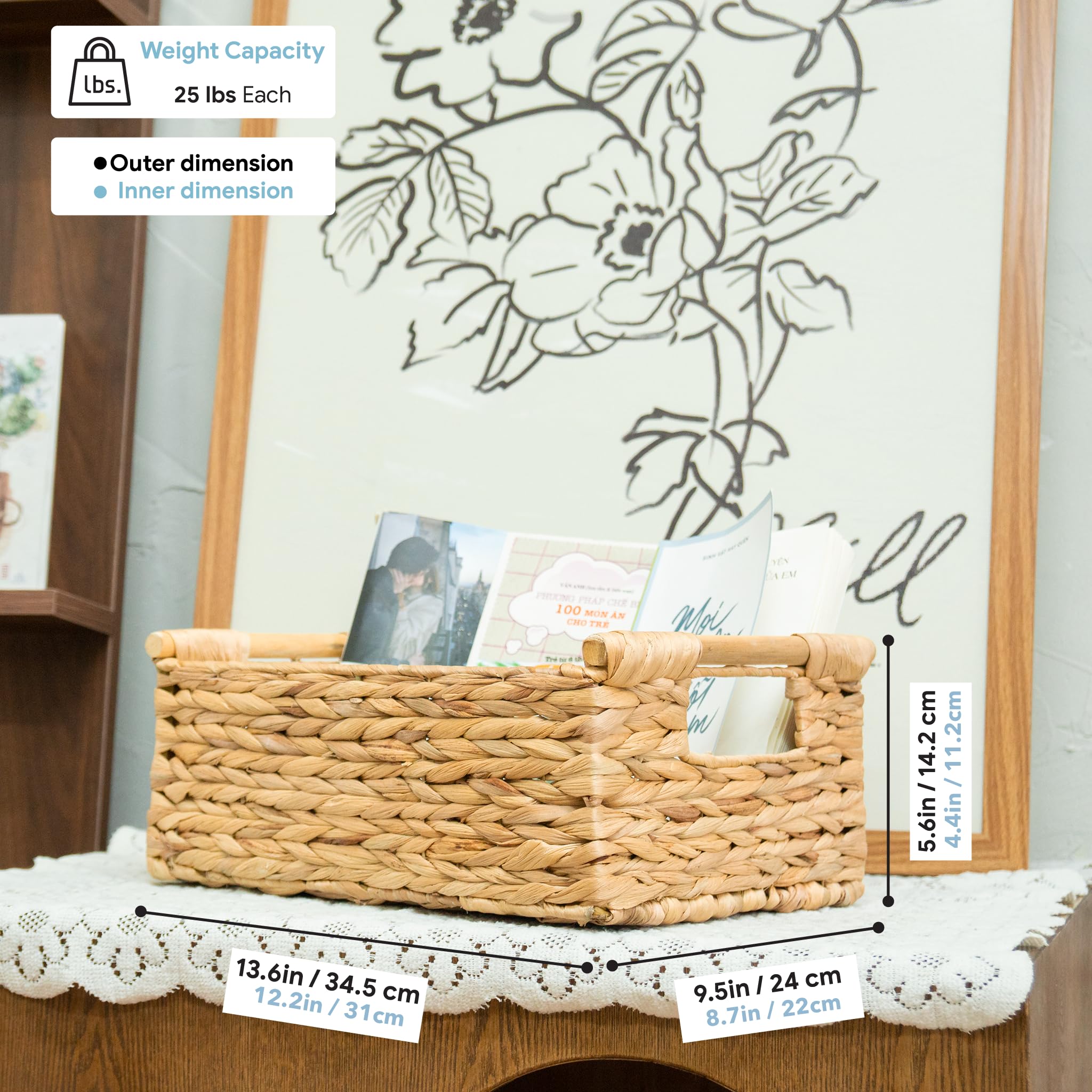 VATIMA rectangular storage basket holds magazines and remotes stylishly.