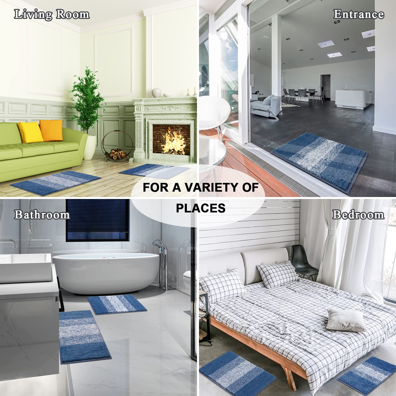 Vaukki bath rug with non-slip bottom demonstrates secure grip on wood and tile.