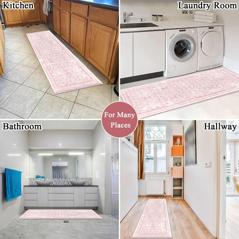 Vaukki washable 2x6 rug in pink, quick-dry design for busy homes