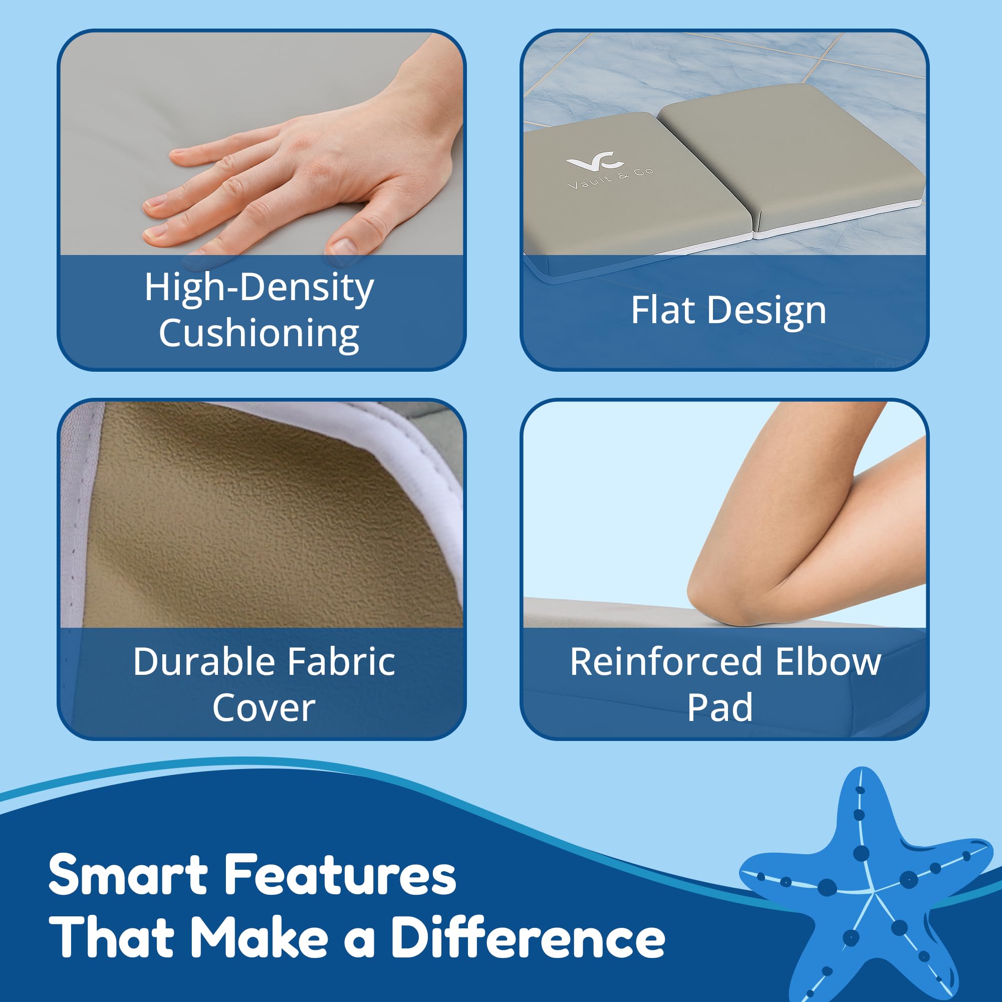 1.5 inch foam cushion provides plush support during bath kneeling