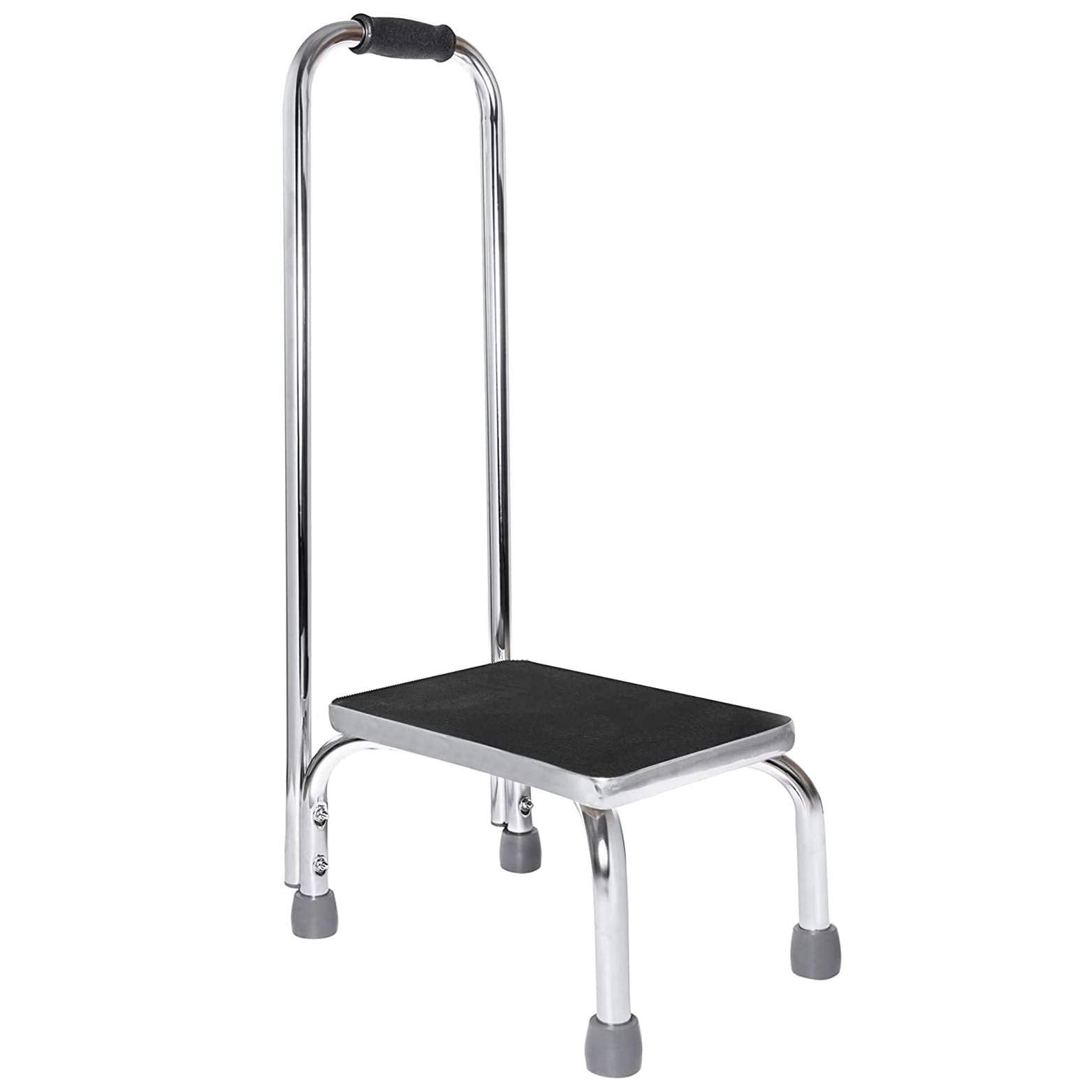 Vaunn foot step stool with chrome handle for easy reach and stability