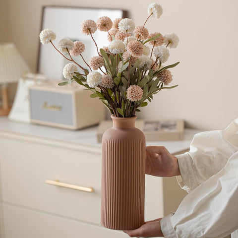 Vaurcesa vase closeup highlights tactile matte ribbing for contemporary appeal