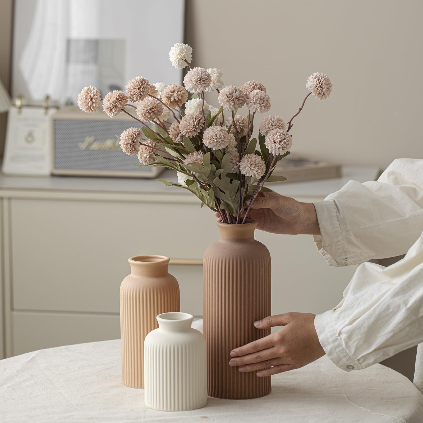 Vaurcesa light terracotta ribbed vase 10in adds warm color and versatile arrangement options