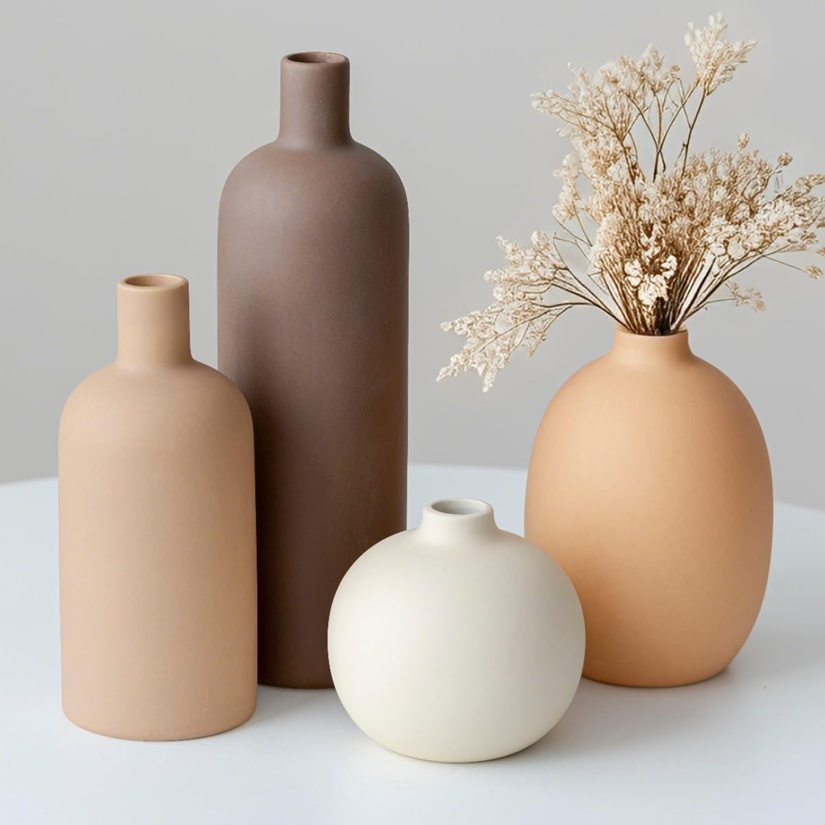 Vaurcesa modern ceramic vase set terracotta on mantel for warm decor