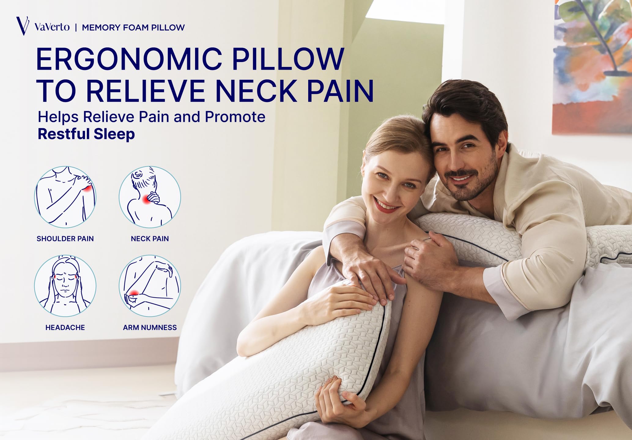 Vaverto pillow on bed during night sleep highlighting cooling comfort.