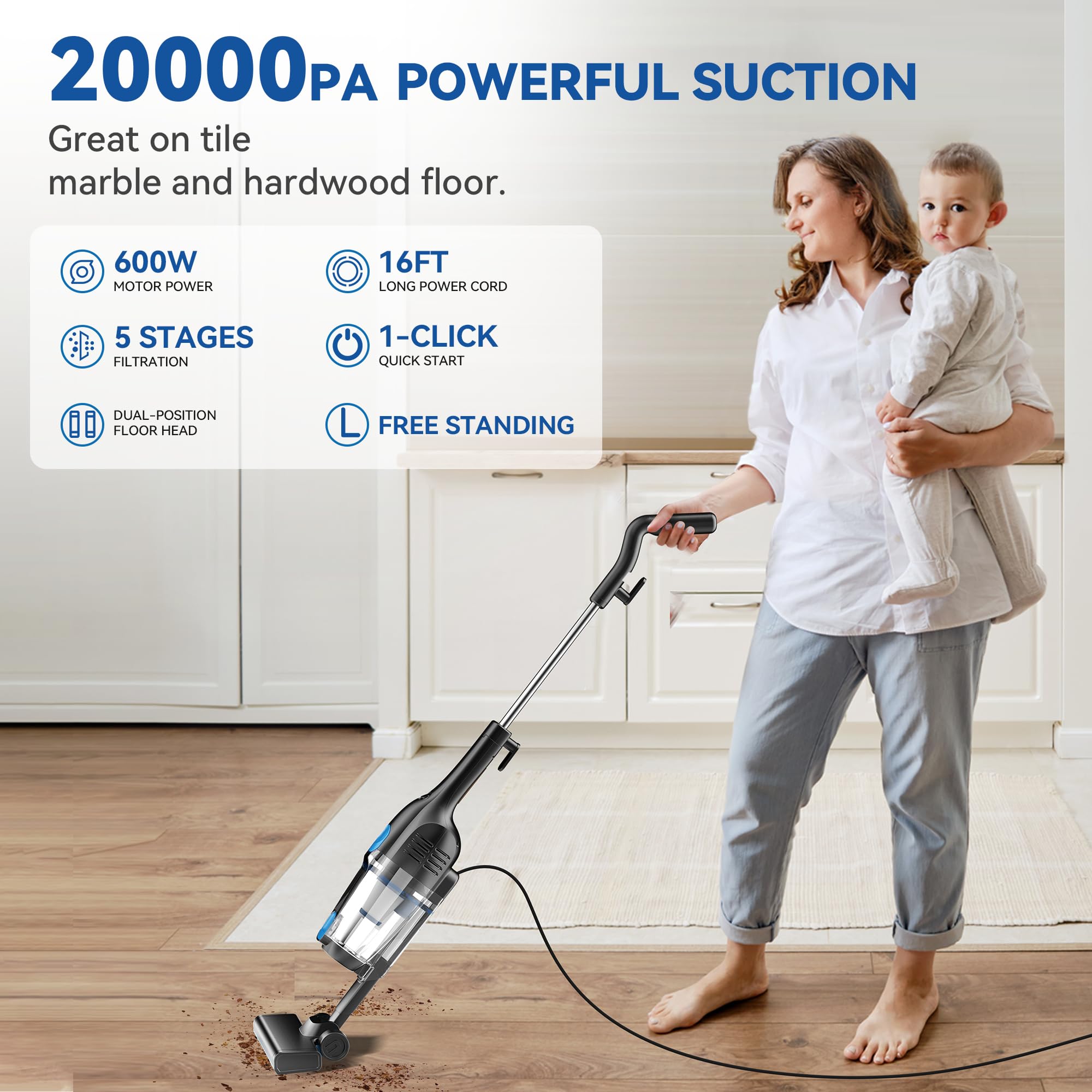 Vazone R6X 16-foot cord enabling uninterrupted cleaning across rooms.