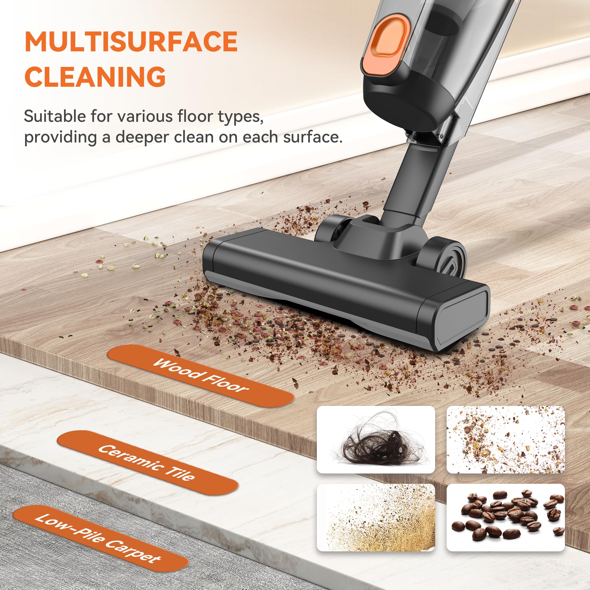 Vazone R6X handheld mode reaches sofa corners for quick spot-cleaning