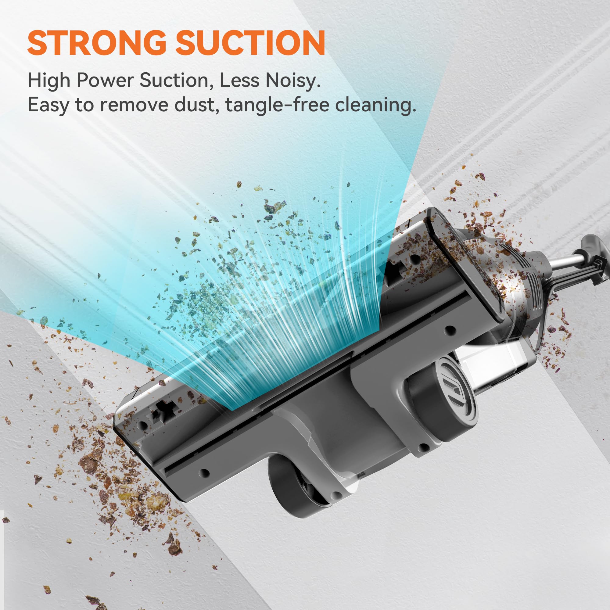 Vazone R6X floor brush glides over hardwood for thorough debris pickup