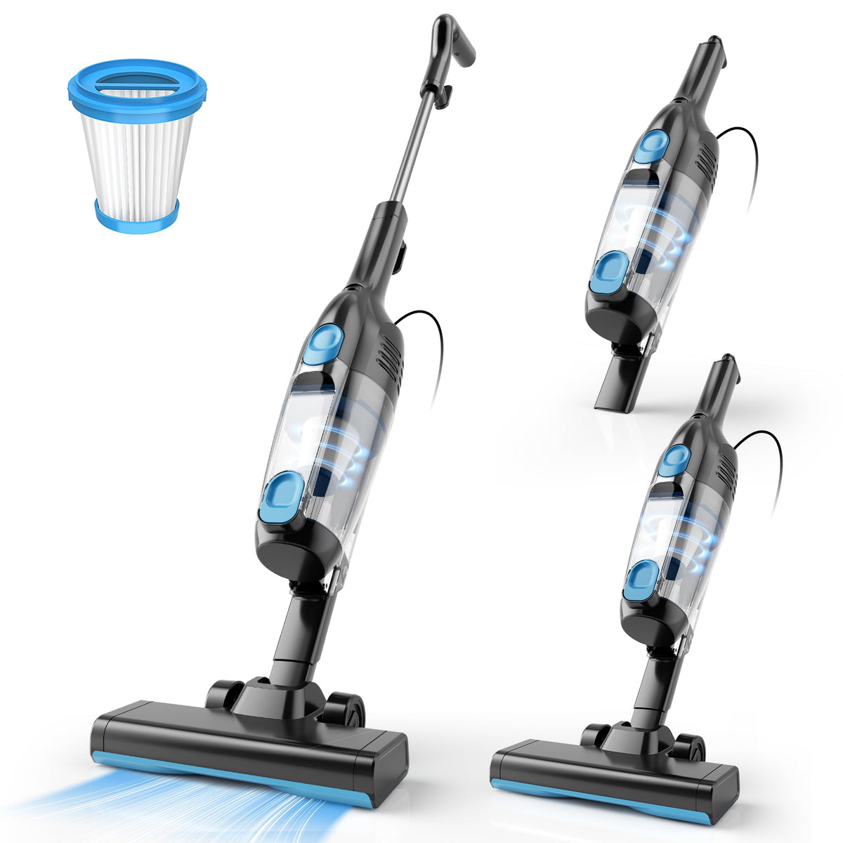 Vazone R6X corded stick vacuum with strong suction for dust and debris.