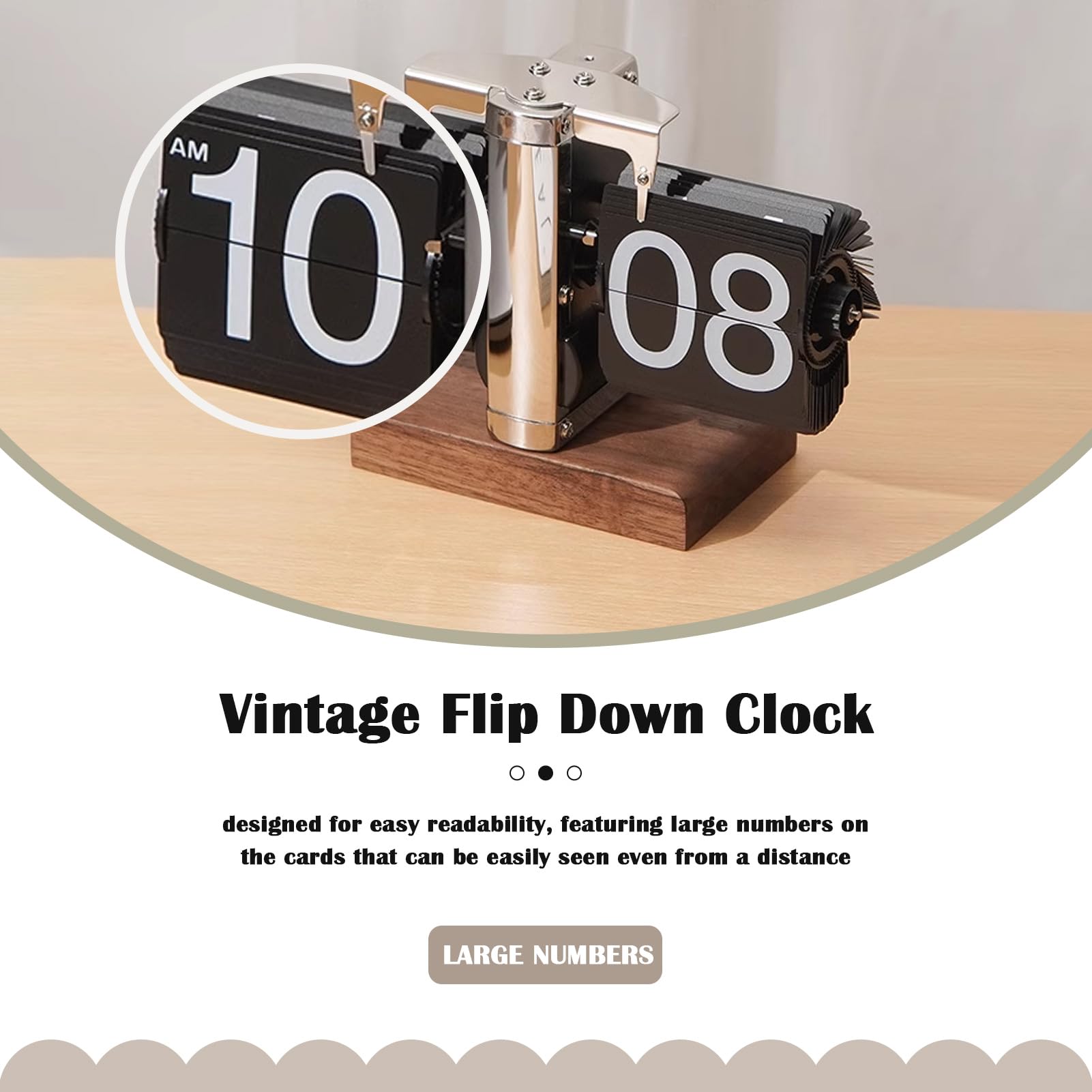 VBESTLIFE clock on a living room table blends seamlessly with decor