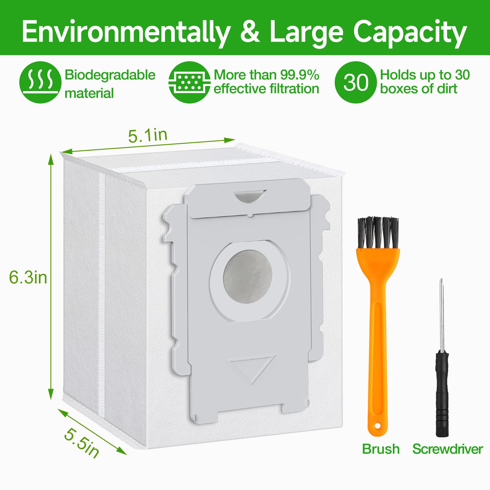 VBN Roomba bags offer dust capacity of 30 boxes for less frequent changes.