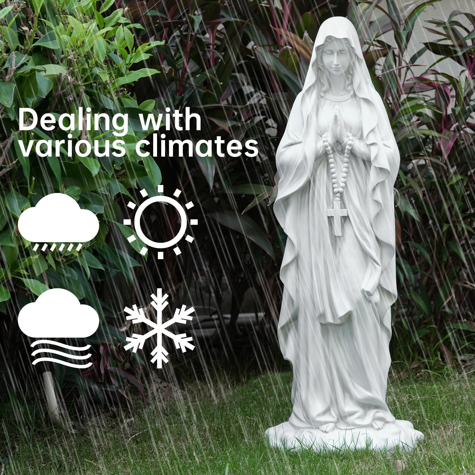 VChymm Virgin Mary statue side view, elegant silhouette for home and garden.
