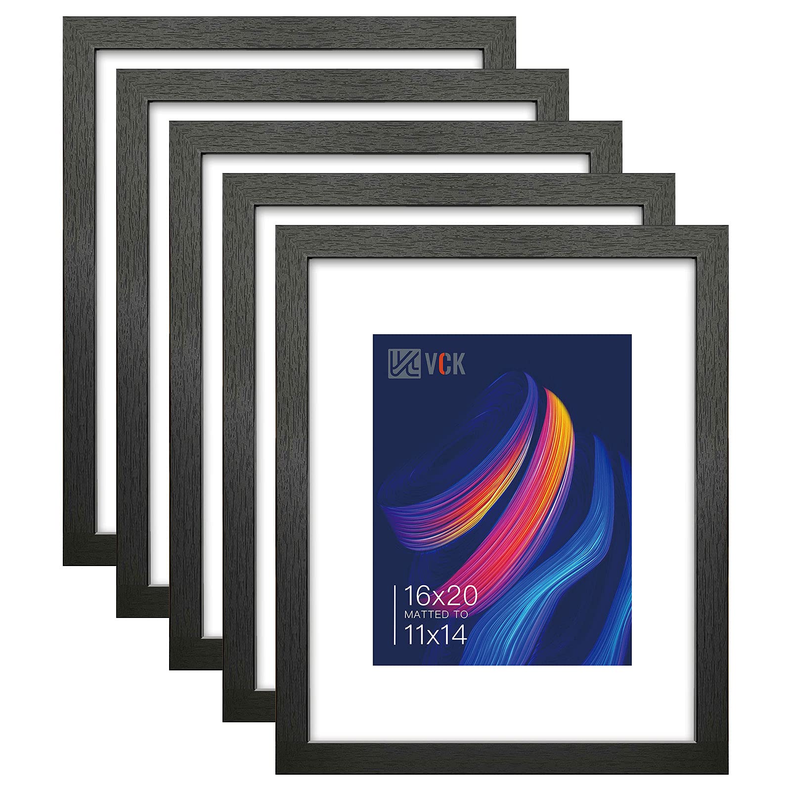 VCK 16x20 black wood picture frame set with a mat for 11x14 photos