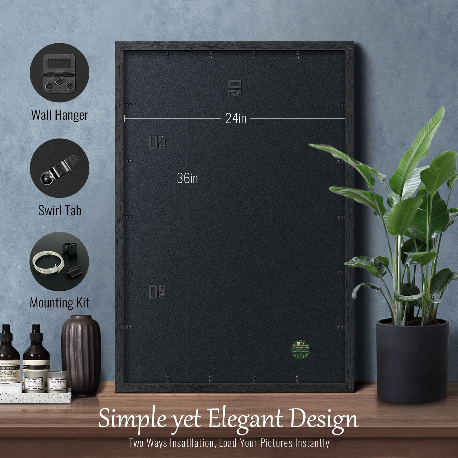 VCK 24x36 poster frame back corner detail highlights sturdy construction.