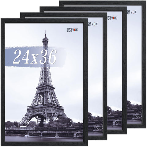 VCK 24x36 poster frame four-pack front view, textured black wood ideal for gallery walls.