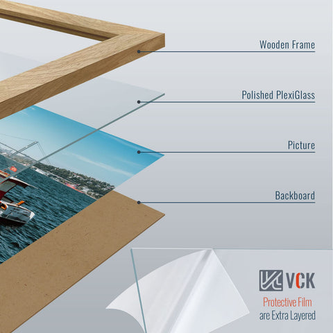 VCK natural wood frame with HD plexiglass for clear, anti-UV, anti-glare viewing