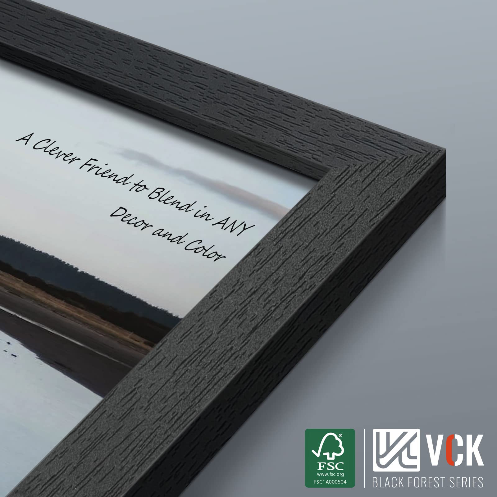 Close-up of wood texture on VCK 24x36 poster frame, premium FSC wood.