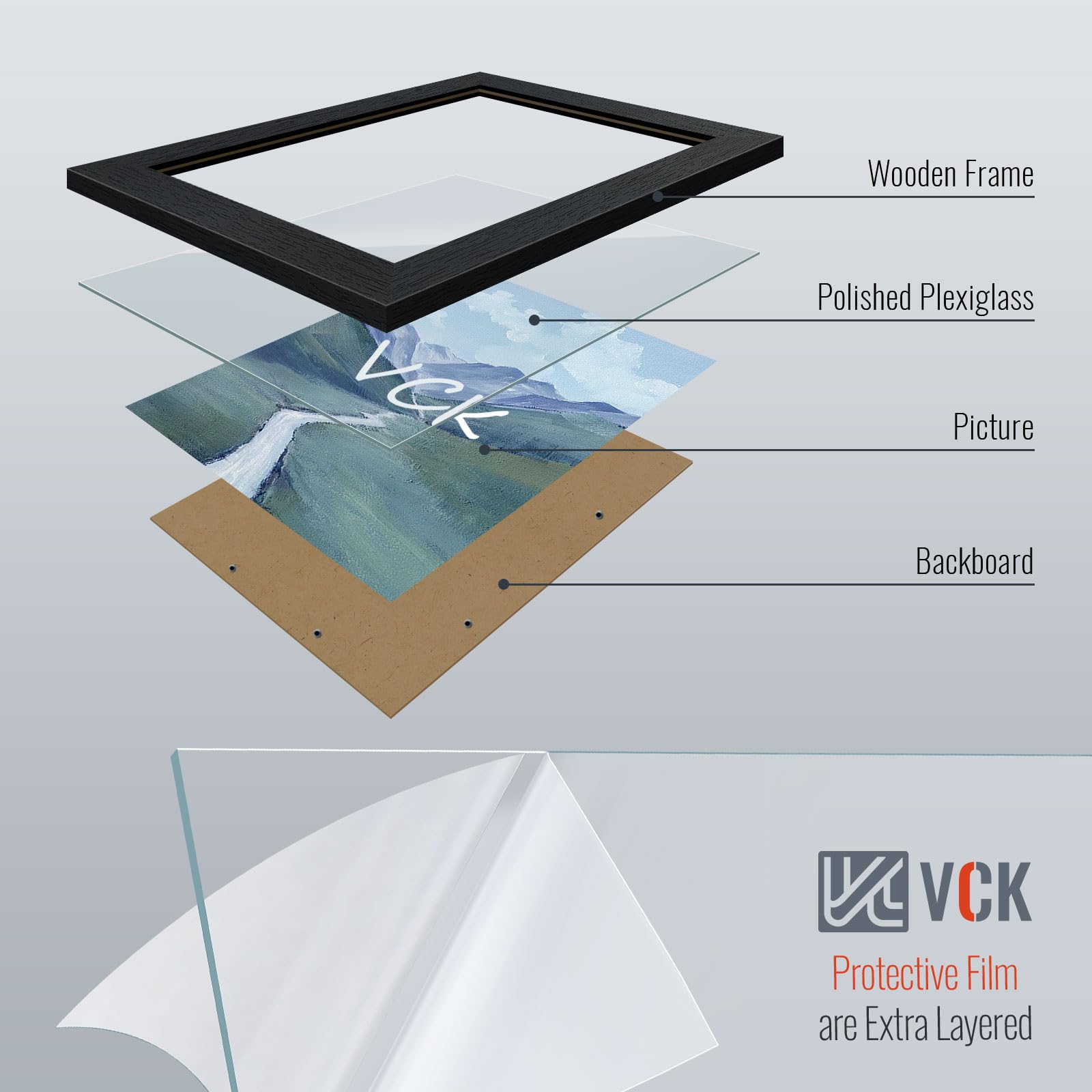 VCK 8x10 frame supports vertical and horizontal display options.