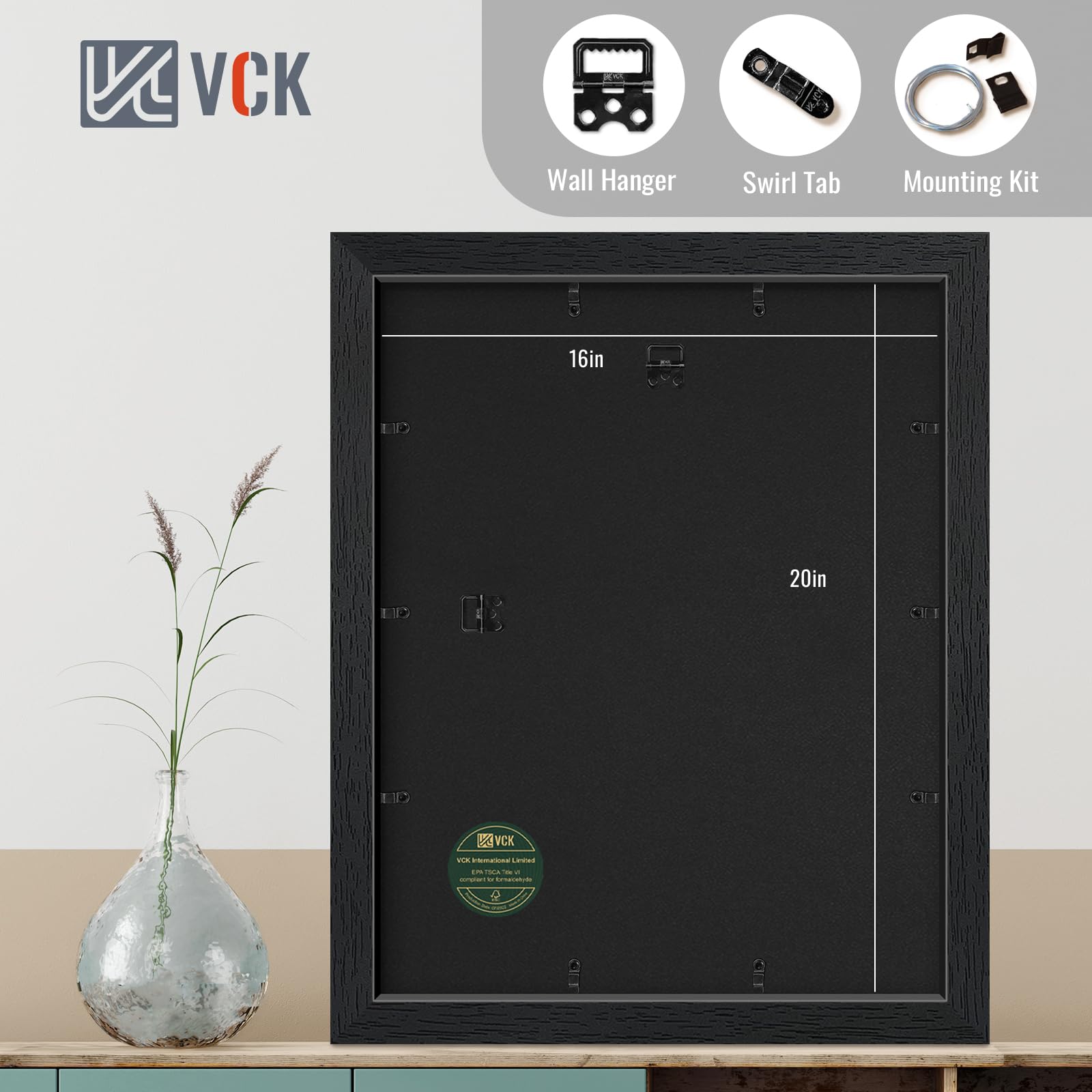 Close-up of crystal-clear tempered glass protecting photos in a modern black frame
