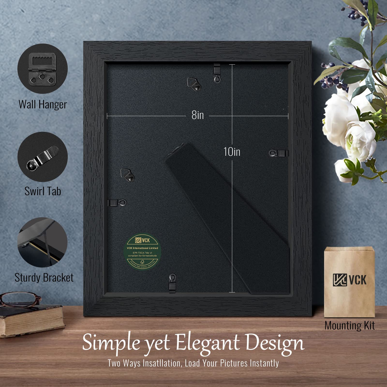 VCK frames with easy-loading rotating tabs for photos