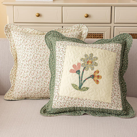 vctops close-up stitching on a green pillow cover showing durable quilted finish