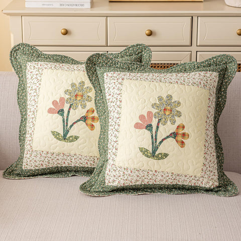vctops green quilted pillow cover with scalloped floral pattern for elegant living room decor