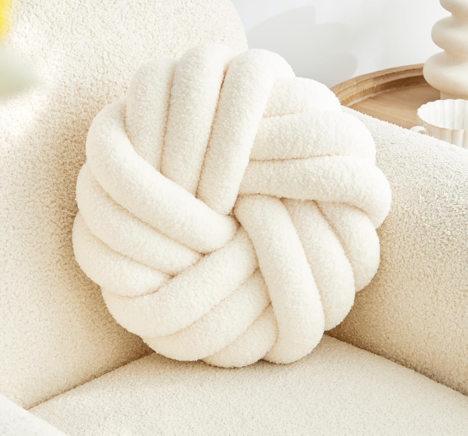 Vdoioe cream white knot pillow 13.7in adds cozy living room decor.