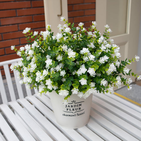 VDVST white outdoor artificial flowers bundle in planters for durable curb appeal
